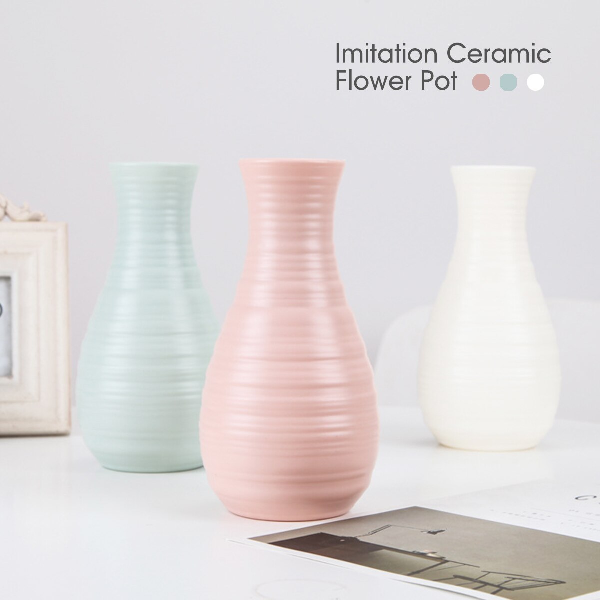 Mini Origami Plastic Imitation Ceramic Vase Flower Pot Dry Flower Basket Flower Vases For Home Nordic Decoration