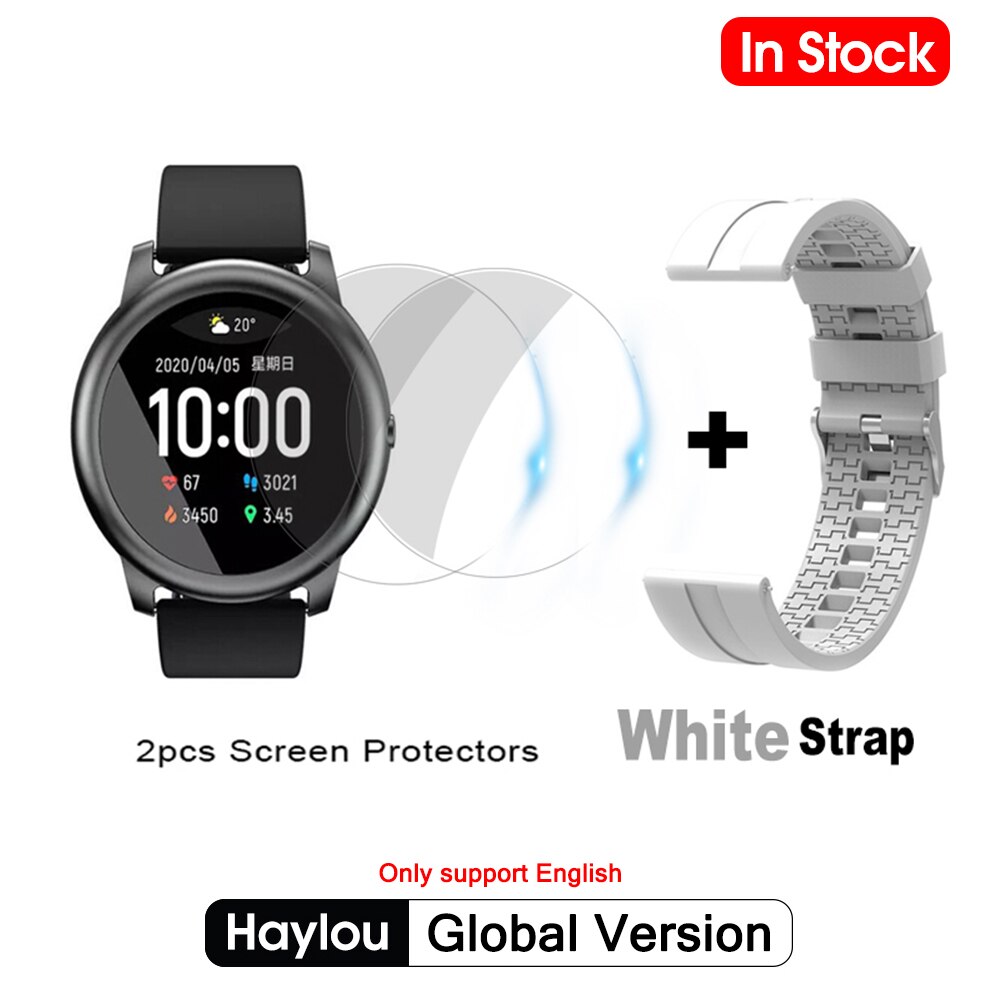 Xiaomi haylou solar smart watch  ip68 vandtæt sport metal rund sag hjerterytme søvn monitor haylou  ls05 til ios android: Tilføj hvid rem