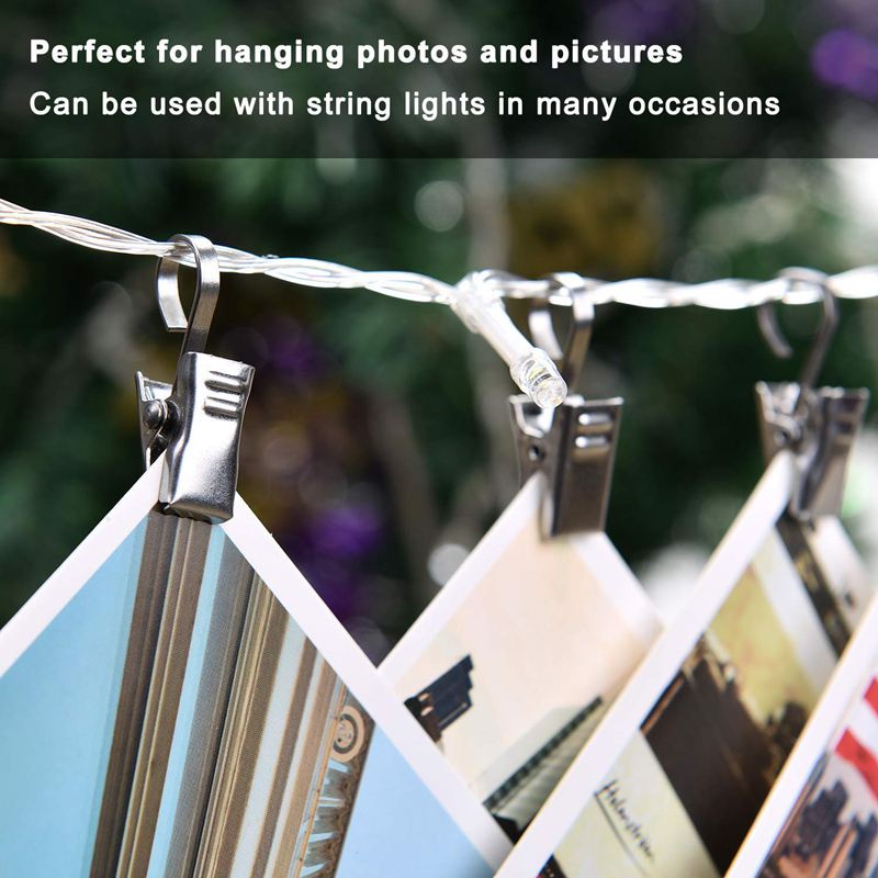 100- pack roestvrijstalen, robuuste douchegordijnclip met haak, lichtsnoer, hanger voor feestverlichting, draadhouder voor foto's, slaapkamer, badkamer