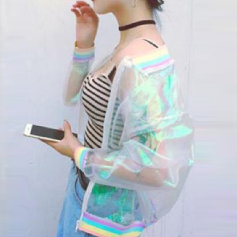 Manteau de bombardier arc-en-ciel pour femmes, hologramme symphonie irisé clair, résistant au soleil,
