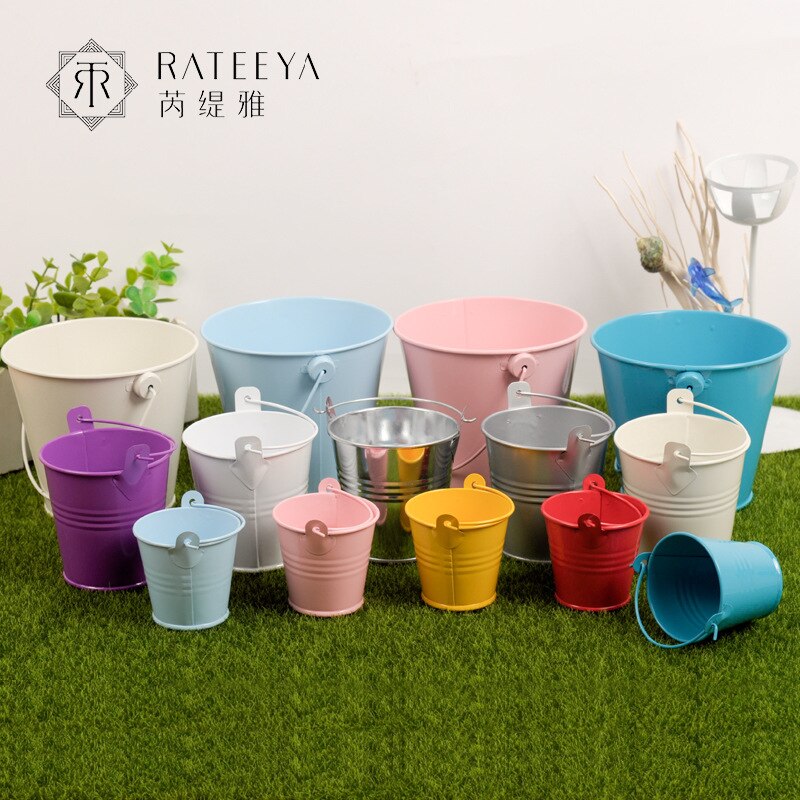 3PCS Small Metal Buckets Tinplate Mini Bucket Flower Pots Home Decoration Iron Planters Wedding Party Planters Flower Pot Decor