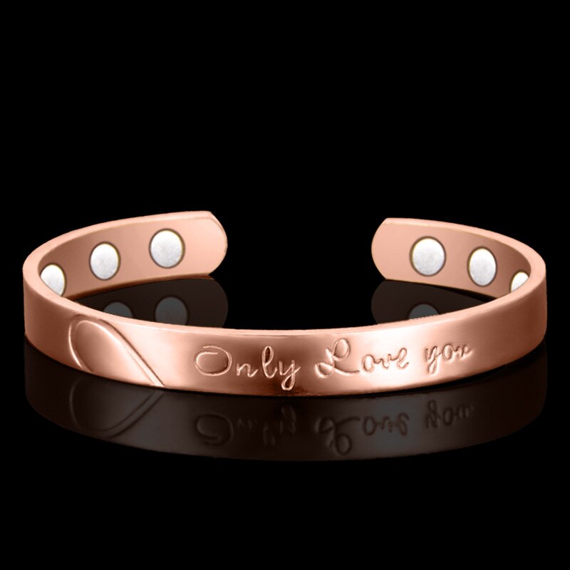 ! 100% Copper &quot;only Love You&quot; Bangle6 Magnets Health Balance Magnetic Bracelet Bangles for Mens/ Women: Rose Gold Color