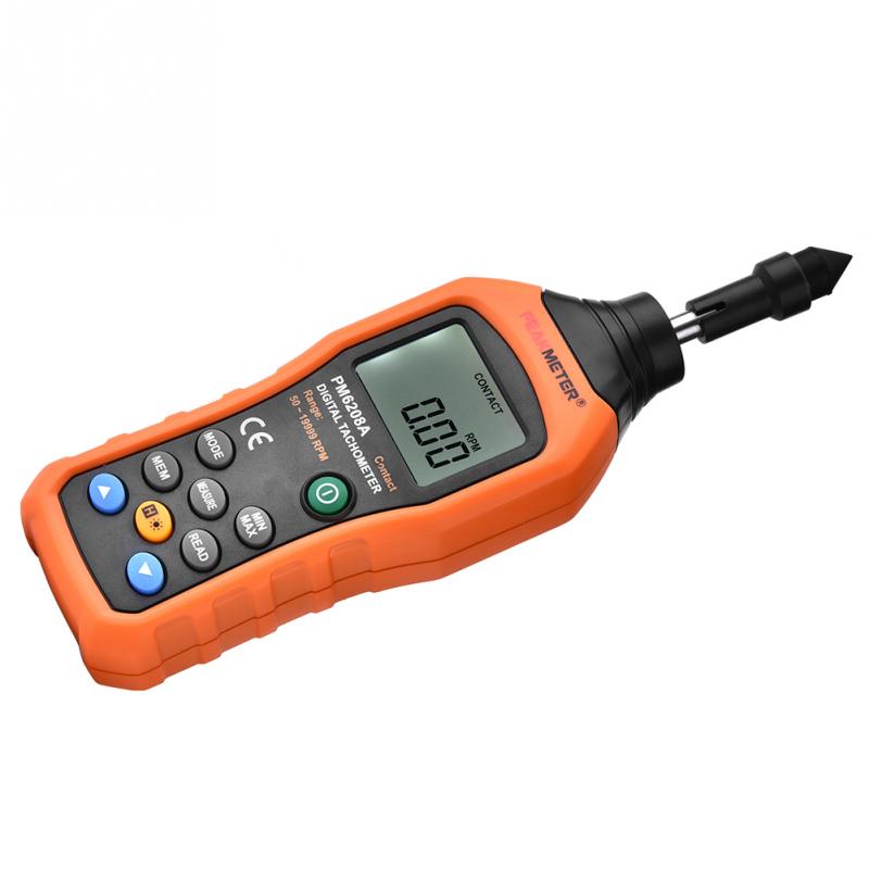 Medidor de PEAKMETER PM6208A portátil, tacómetro Digital tipo contacto, medidor de velocidad del Motor