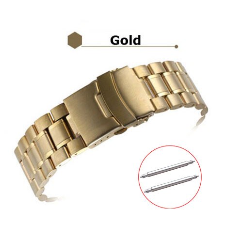 Cinturino in acciaio inossidabile 18mm 20mm 22mm 24mm cinturino cinturino estremità curva cinturino orologio doppio blocco fibbia cinturino da polso di ricambio: Oro / 24 millimetri
