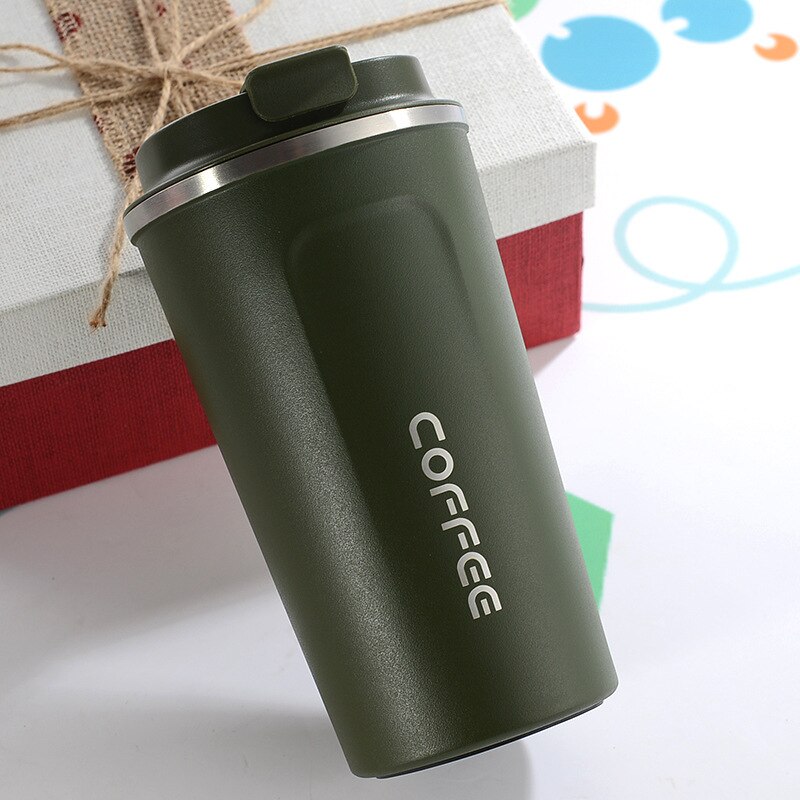 Thermos Coffee Mug Cup 304 Stainless Steel Insulated Tumbler Vacuum Thermos Cup Travel Cup for Cold Ice Drinks: 380ml / Green coffee