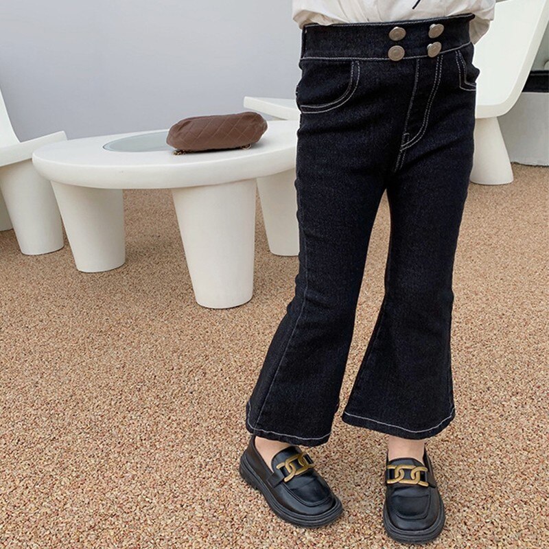 Jean coupe droite pour fille, pantalon évasé en Denim, style décontracté, couleur unie, assorti avec tout, collection printemps-automne 2022