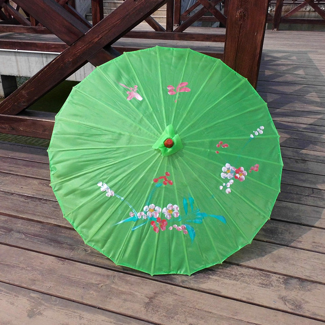 Paraguas de arte chino, sombrilla de seda con marco de bambú para boda, de cumpleaños, novia, dama de honor, de flores pintadas a mano, 1 piezas: Verde