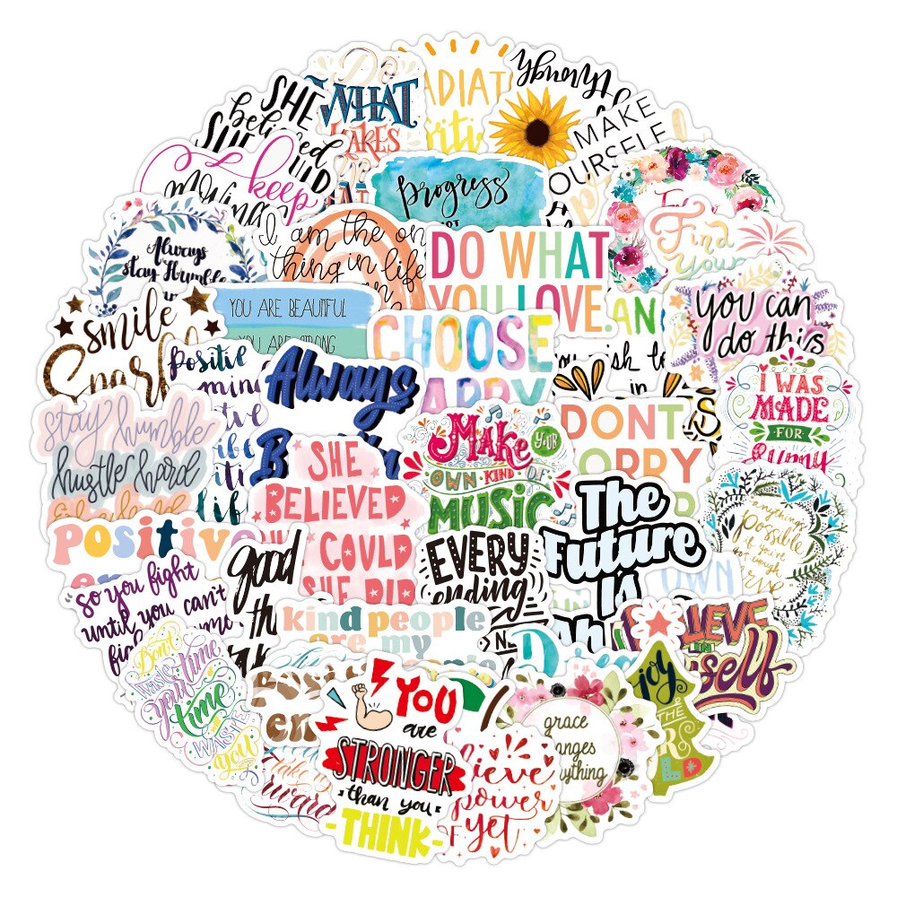 50Pcs Pvc Sticker Inspirational Engels Korte Zin Graffiti Waterdichte Sticker Herbruikbare Laptop Bagage Sticker