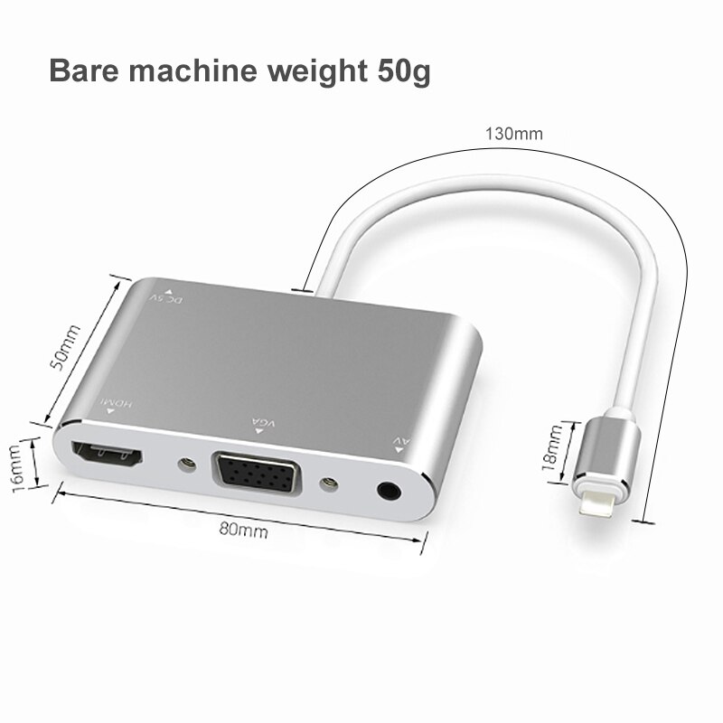 For Lightning to HDMI-Compatible VGA Audio Adapter Cable for Apple iPad iPhone 8 Plus 12 Pro Max HDMI HD TV VGA 3.5mm Converter