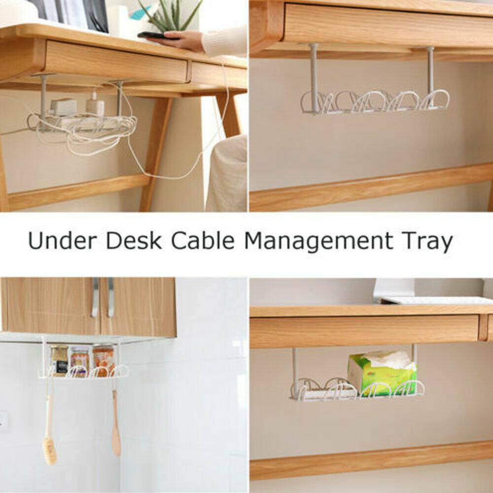 Under Desk Storage Rack Cable Management Tray Power Line Storage Organizer Wire Cord Charger Plugs Home Office Suction Wall Tool