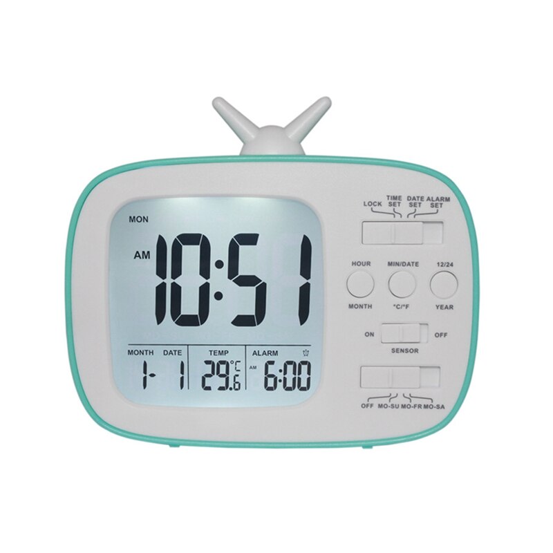 LED Digital Alarm Clock With Night Light Thermometer Calendar Alarm Clock Desk Display Smart Light-sensitive TV Shape Clocks: D