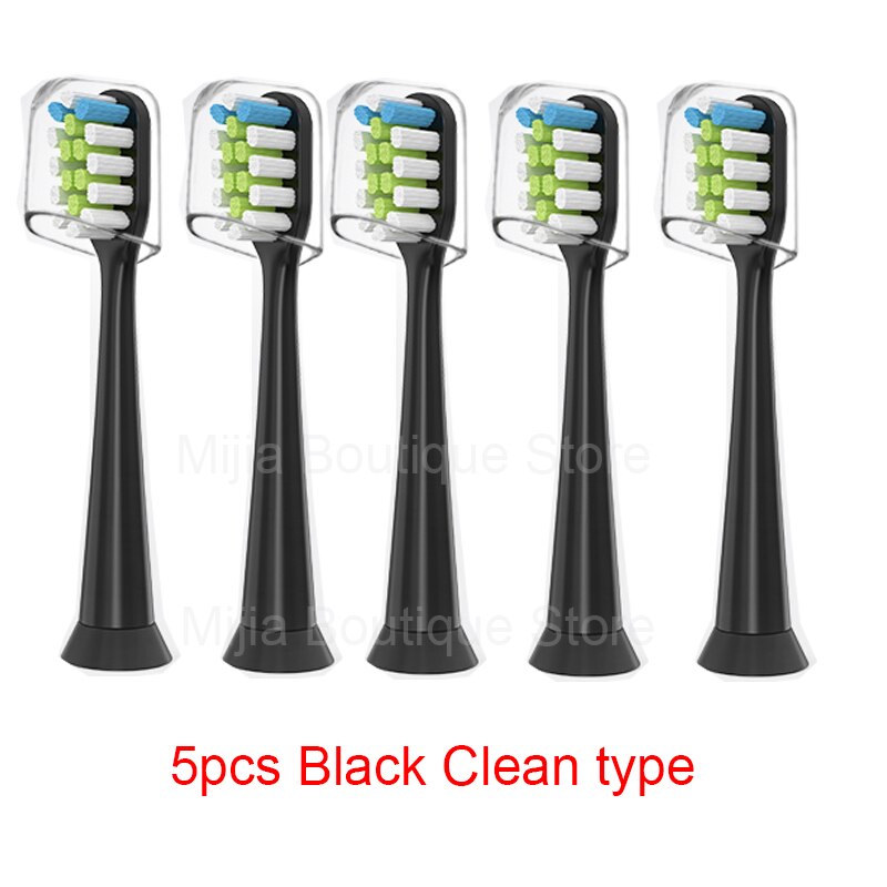 For Xiaomi Mijia T300/500 / SOOCAS Electric Toothbrush Head Universal 3D Whitening Replacement Tooth Brush Heads: 5pcs Black Clean typ