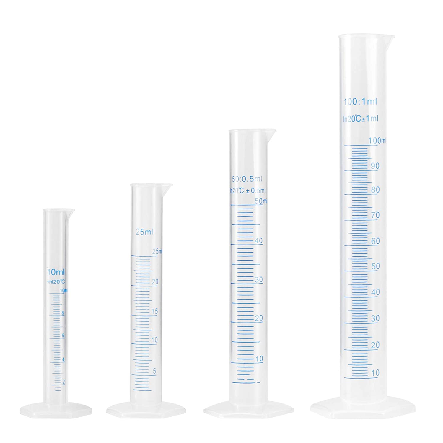 Glass/Plastic Graduated Measuring Cylinder Set 5ml 10ml 25ml 50ml 100ml Glass/Plastic with One Brush