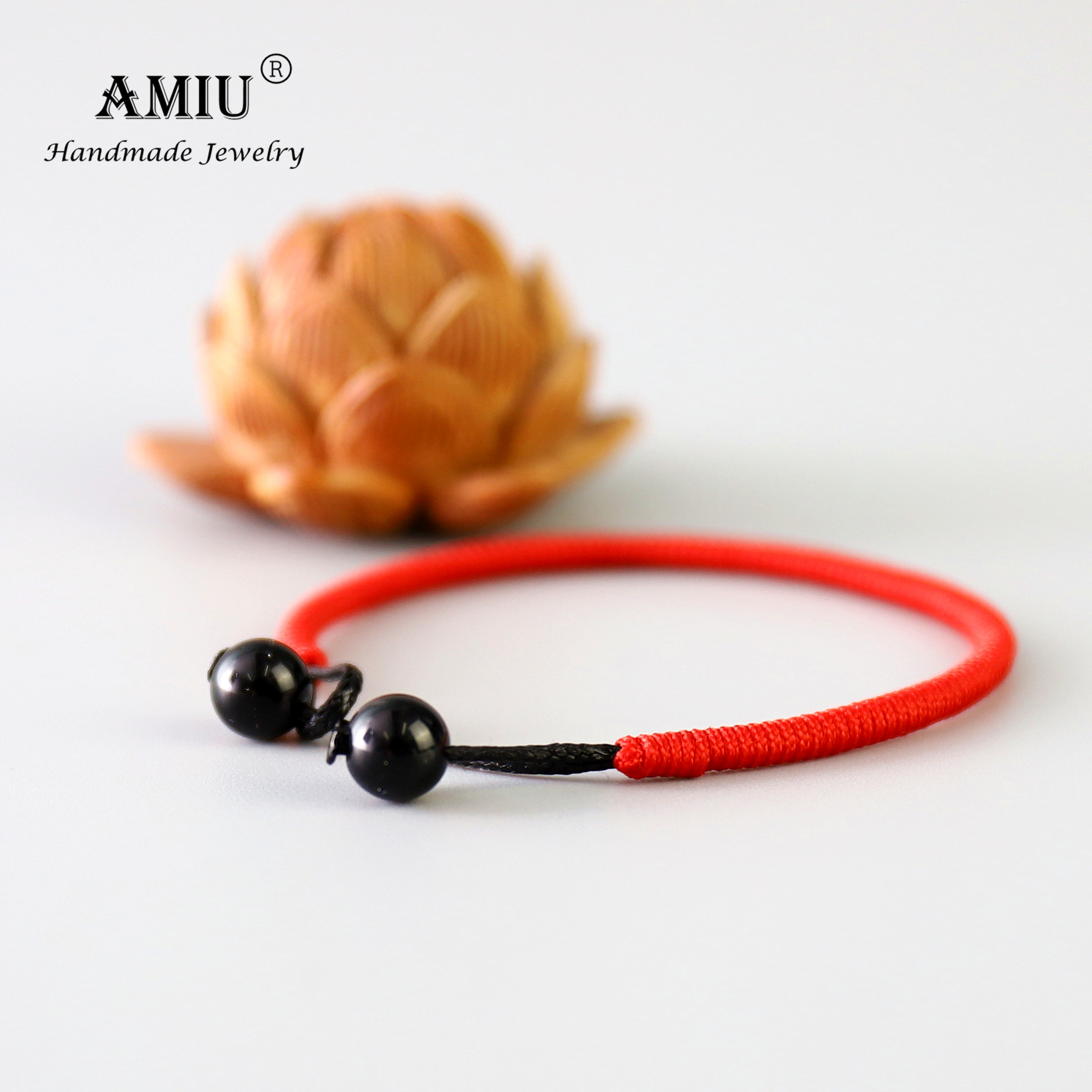 AMIU Handmade Lucky Red Bracelets Black Onyx Bead bracelets &amp; bangles Men Handmade Accessories Lovers Lucky Jewelry Bracelet