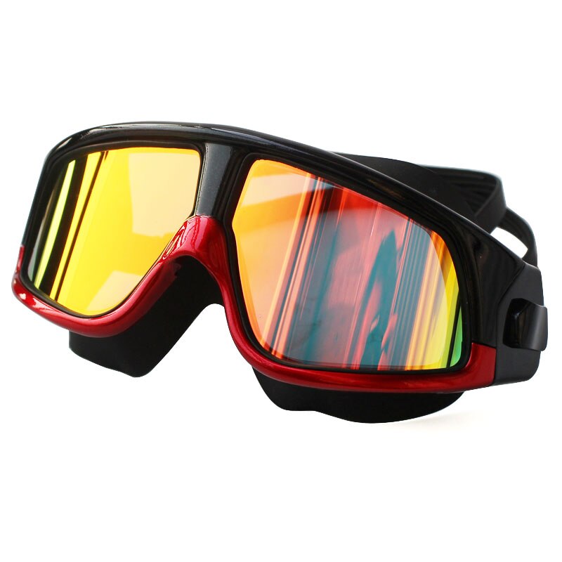 Professionele Waterdichte Comfortabele Siliconen Zwemmen Bril Grote Frame Anti-Fog Uv Bescherming Zwembril Voor Mannen Vrouwen: Black Red