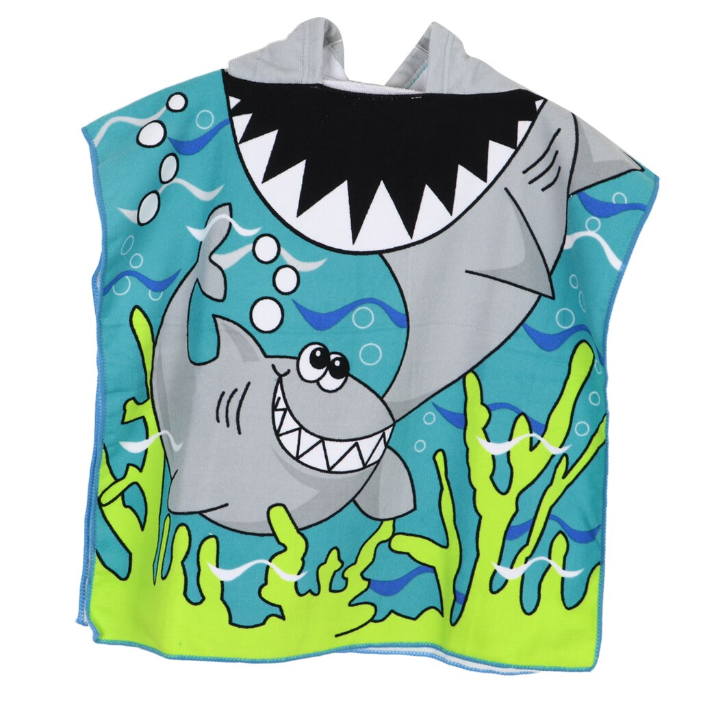 Swimming Surf Changing Robe Comfortable Beach Hooded Poncho Wetsuit Towel with Mermaid Butterfly Shark Image for Boys Girls: Shark