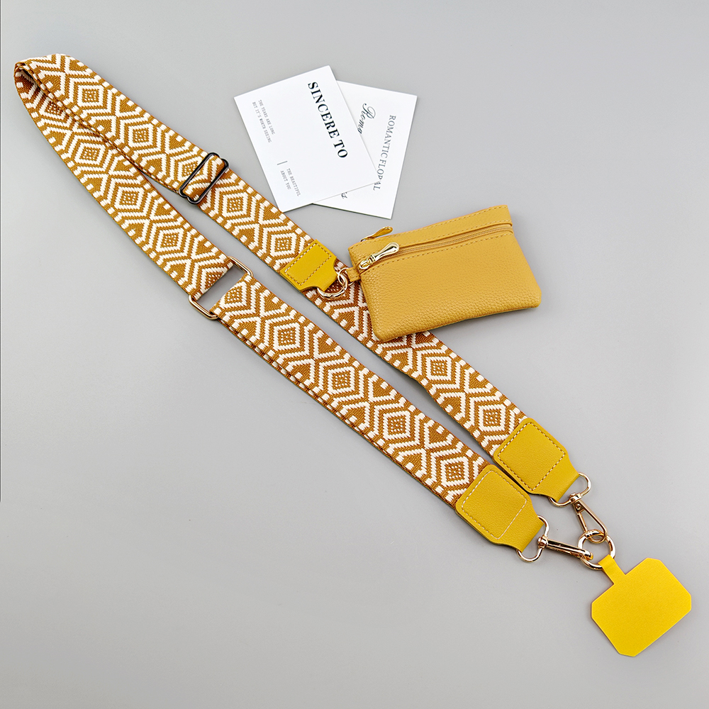 Adjustable Crossbody Mobile Phone Lanyard Strap Anti-lost Cell Phone Case Pendant With Zippered Wallet Card Gasket Coin Purse: Yellow / Gold