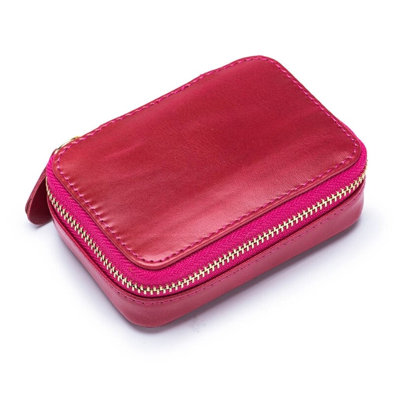 Vrouwen Mini Reizen Lippenstift Make-Up Tas Met Spiegel Vrouwelijke Casual Cosmetische Houder Portemonnee Effen Kleur Toilettas Organizer Bag: hot pink