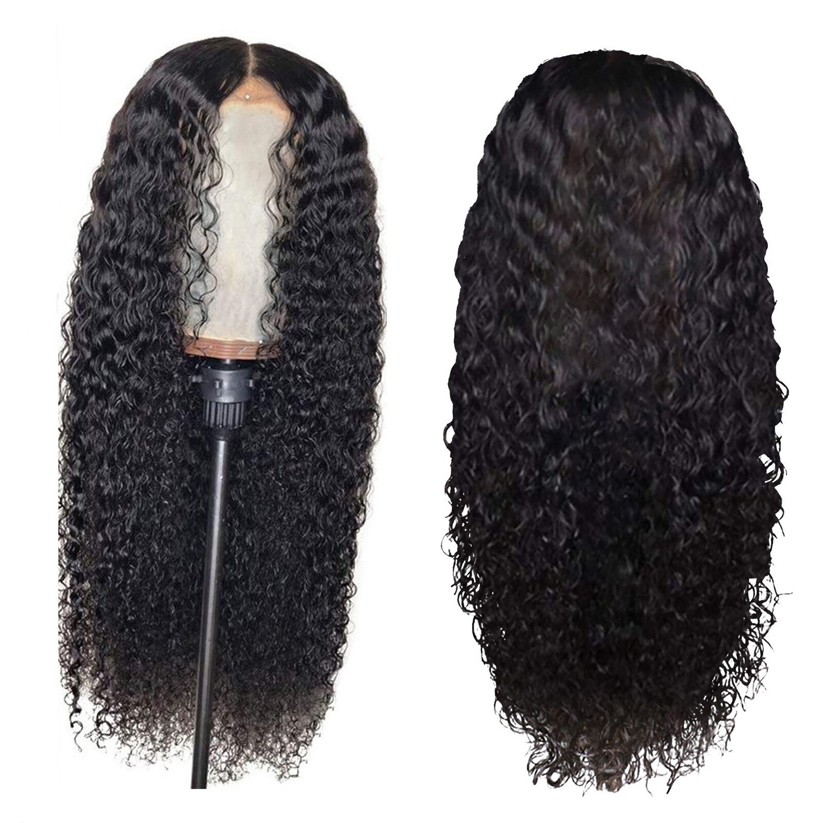 Peluca de pelo rizado negro para mujer, largo sintético Afro, División Midd, fibra resistente al calor, Media peluca atada a mano # g30: Black