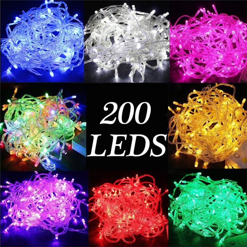 Lysstreng 200 led 20m jule/bryllup/fest dekorationslys guirlande  ac 110v 220v udendørs vandtæt led lampe 9 farver led
