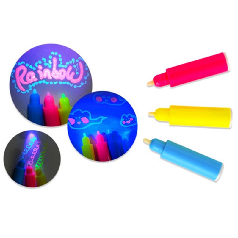 Bolígrafo mágico fluorescente UV de 3 colores, Combo de luz creativa, papelería de tinta Invisible, suministros escolares de oficina, DIY secreto