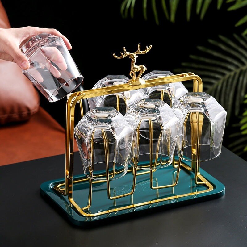 Glass Drain Rack Light Luxury Household Water Cup Rack Living Room Cup Storage Rack Iron Upside Down Shelf Dish Drying Rack