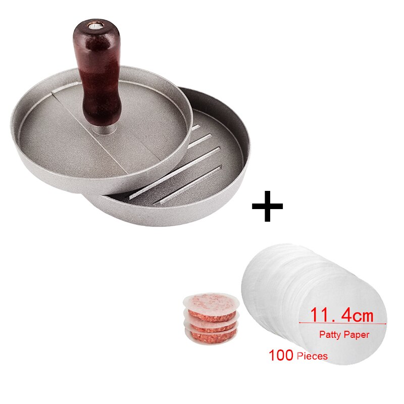Non-stick Burger Druk Aluminium Hamburger Mold Maker Met 100 Papers Voor Bbq Grill: 160G Press 100 Paper