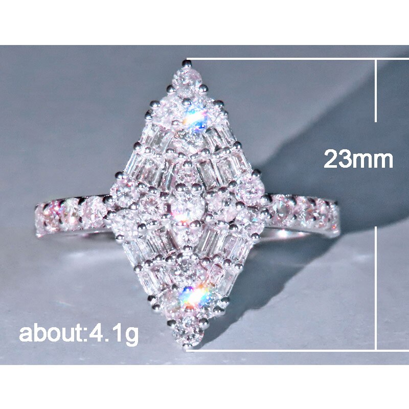 Huitan Gorgeous Rhombus Shape Women Ring Dazzling Cubic Zirconia Wedding Party Anniversary Female Ring  Noble Jewelry Size 6-10