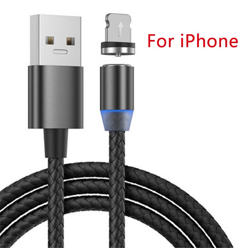 Sort rød magnetisk kabel micro usb type c magnetisk opladerkabel til iphone huawei samsung android mobiltelefon 1m kabel: Til ios sort