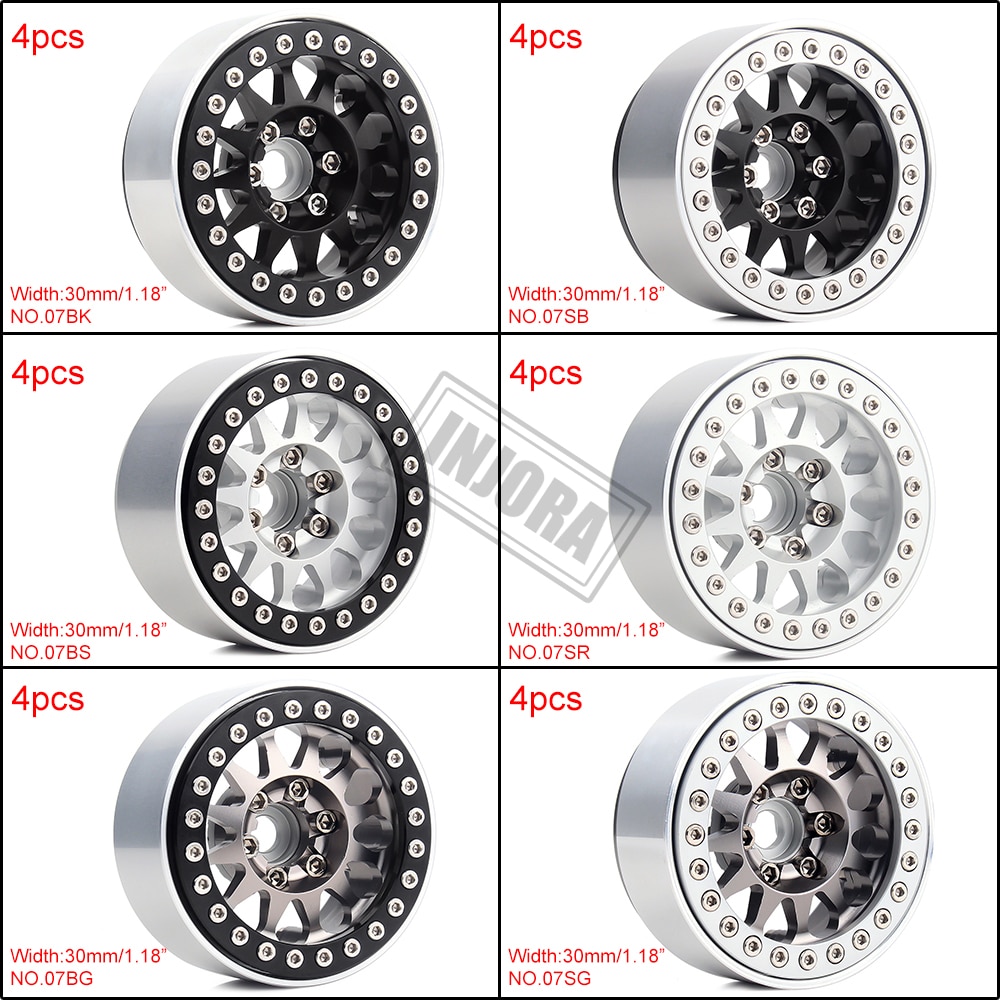 INJORA 4 pezzi metallo 1.9 Beadlock cerchione 12 raggi mozzo ruota per 1:10 RC Crawler Axial SCX10 II 90046 assiette Tamiya MST