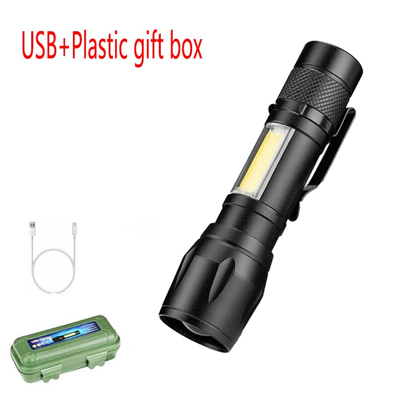Newest CREE Q5 Battery USB Charging Flashlight COB LED Zoomable Waterproof Bicycle Clip Head Lamp Cycling flashlight: Black B