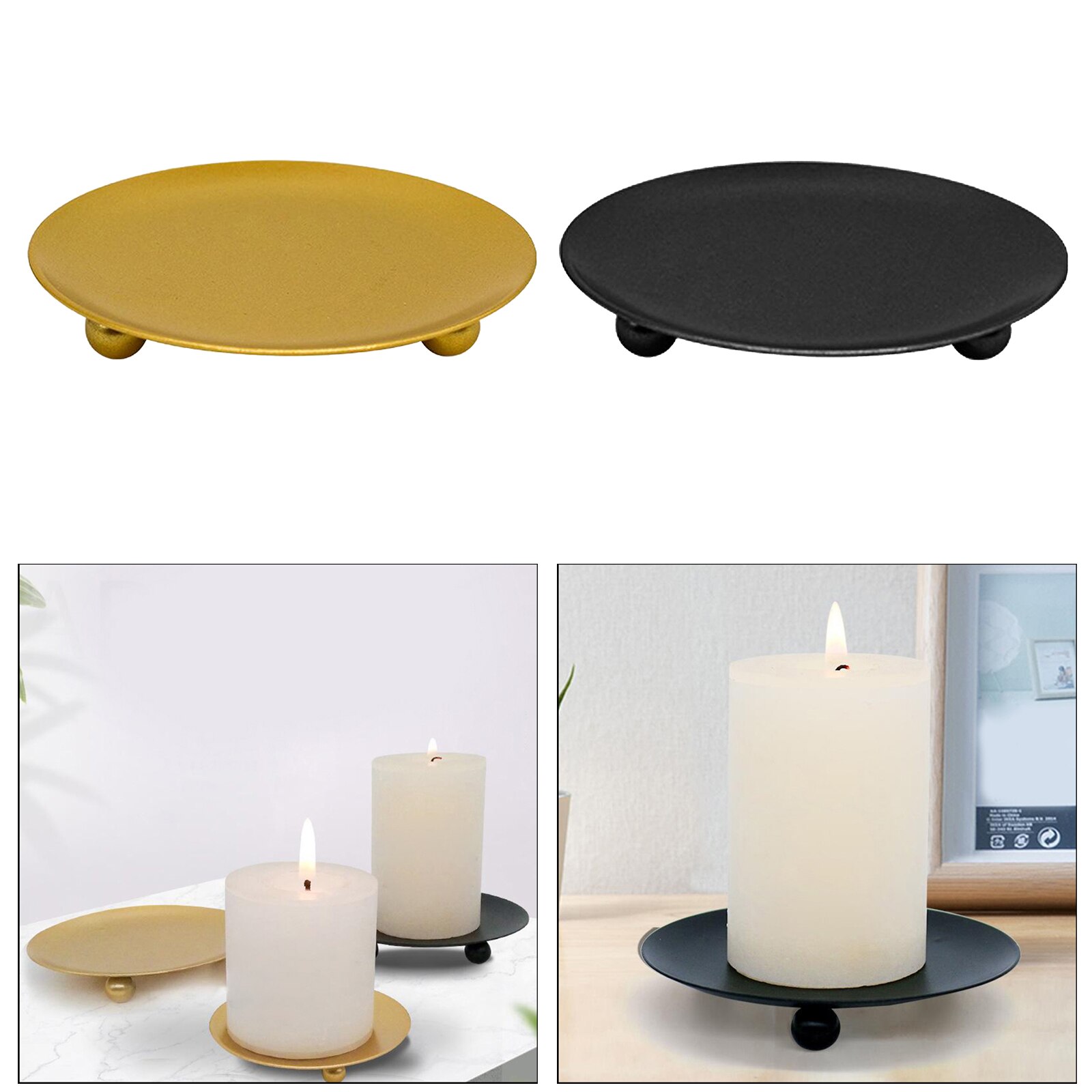4x Iron Candle Holder Plate with Legs Candlestick Table Stand Bathroom Decor
