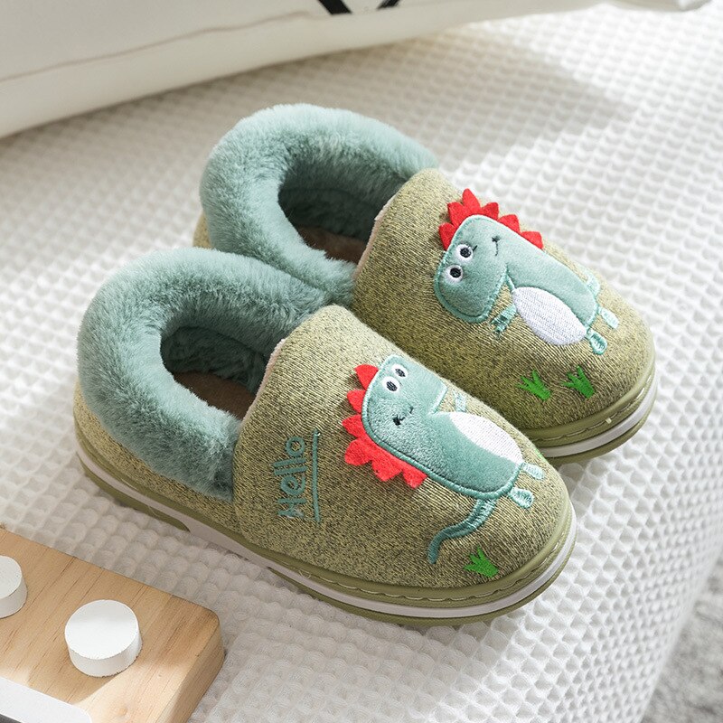 Pantoufles d'hiver pour enfants, en coton dinosaure, chaussures d'intérieur pour bébés, douces, antidérapantes, chaudes