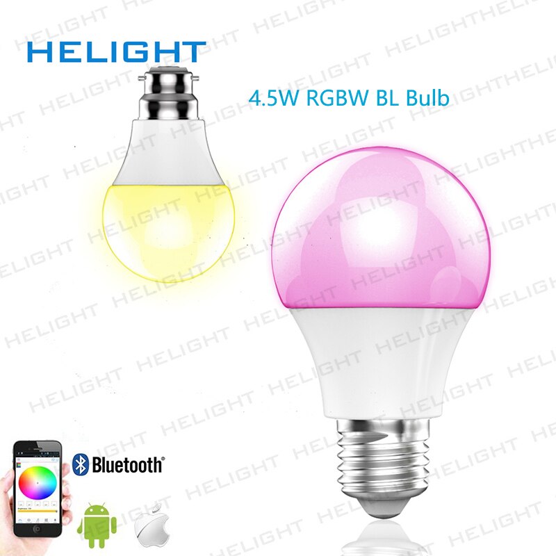 Bluetooth smart Lamp 4.5 W/7.5 W E27 RGBW Bluetooth smart verlichting lamp kleurverandering dimbare door Telefoon IOS /Android APP