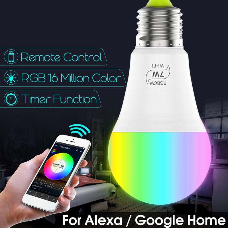 7W RGB Led Magic Light Smart Lamp Home Verlichting E27 Base Lamp Werk met Alexa Google Home E12 E17 e30 G24 GU24 Om E27 Adapter