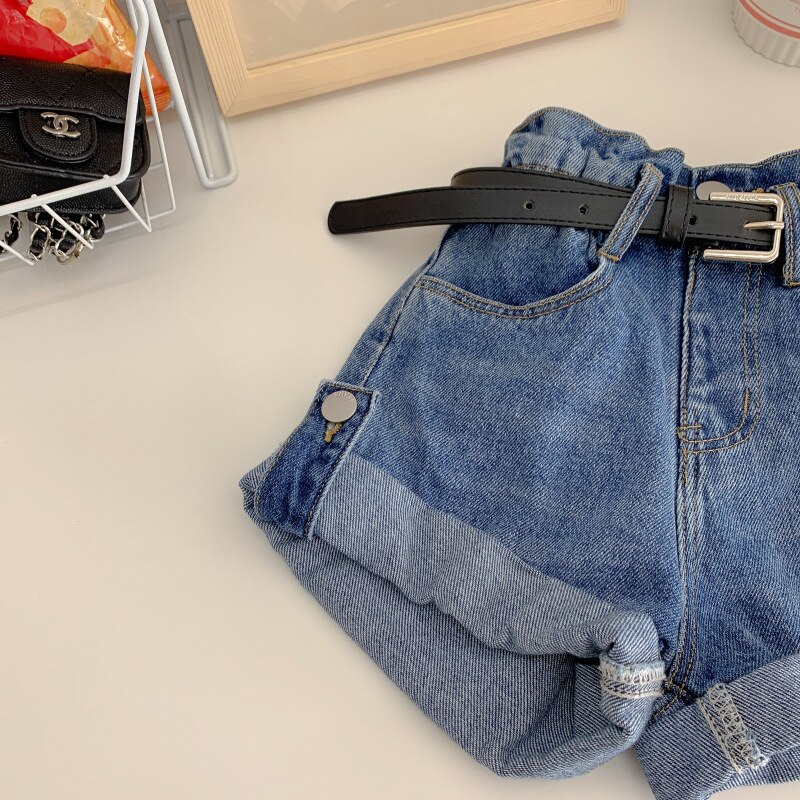 Spring Summer Girls Shorts Baby Denim Shorts Kids Mini Bottoms Children Streetwear Clothes Bud Waist Side Button 1-6Y