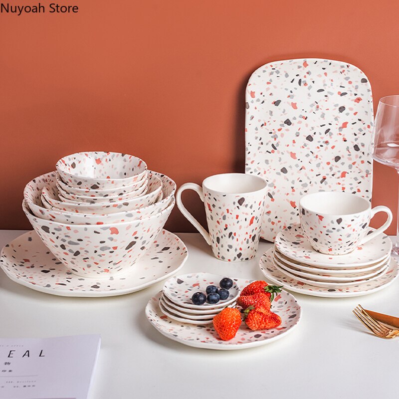 Vaisselle en céramique Terrazzo de 10 pouces, plateau de rangement, tasse à café, plateau à manger pour la maison, salon de thé, accessoires de décoration