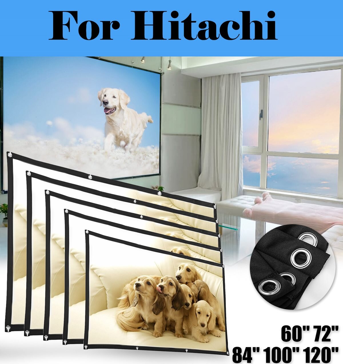 60/72/84/100/120 Inch Projection Screen Portable Fabric Foldable 3D HD For Hitachi CP-EW5001WN CP-TW3005 CP-WU8700B CP-WU8700W
