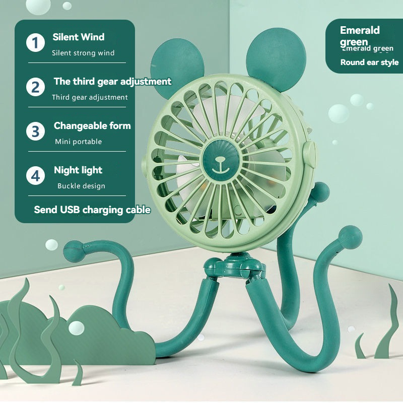 Ventilador eléctrico de pulpo recargable por USB, ventilador para cochecito, cuna, ventilador pequeño silencioso portátil