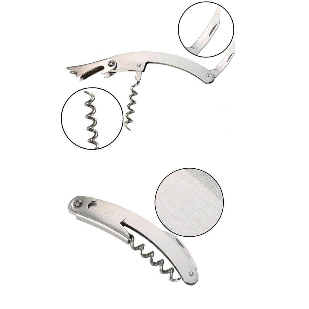 3- pakning servitørkorketrekker vinåpner i rustfritt stål, tre-i-ett korketrekker, flaskeåpner og taggete foliekutter, restaurant