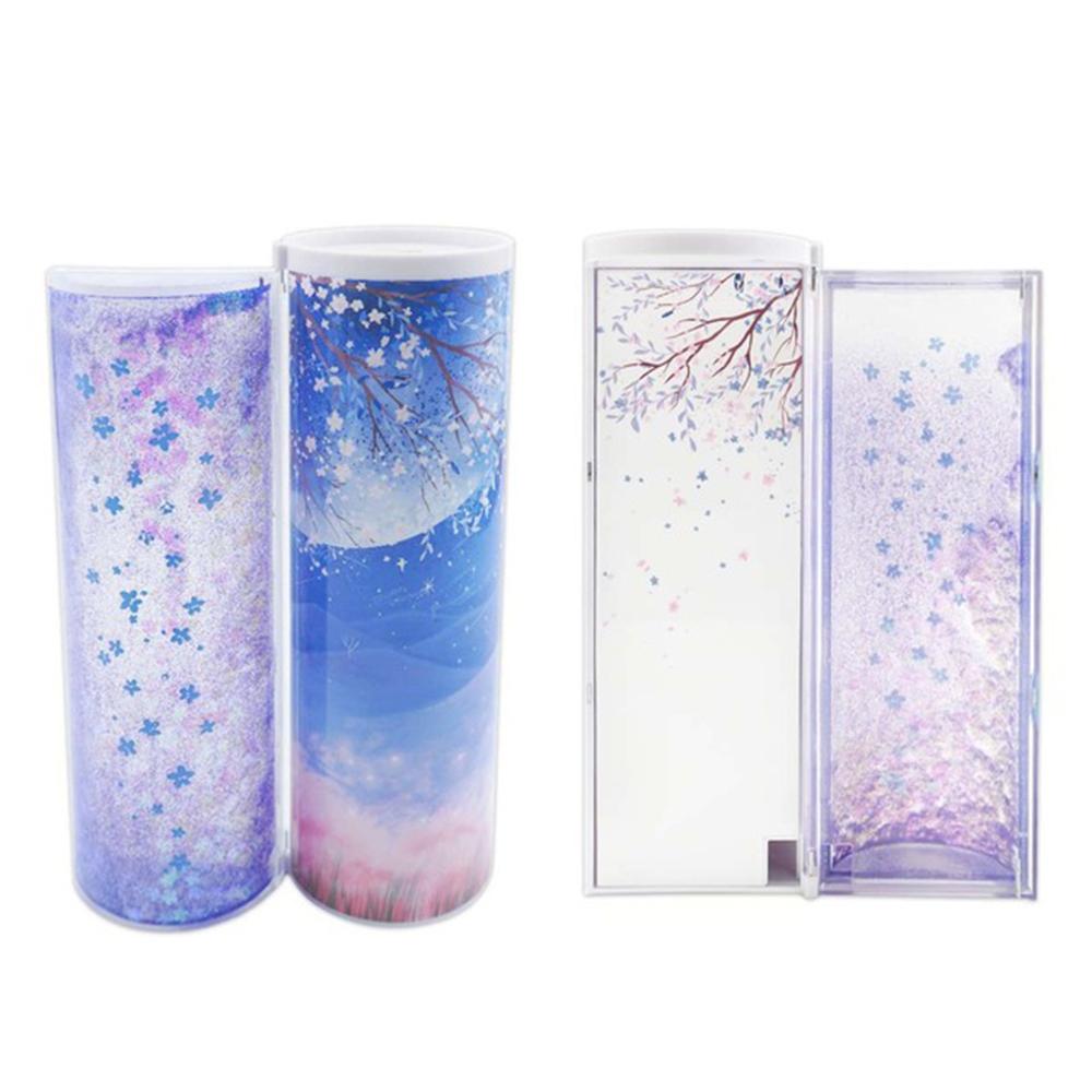 Quicksand Translucent Pencil Case Multifunction Cylindrical Calculator Stationery School Pen Holder: E