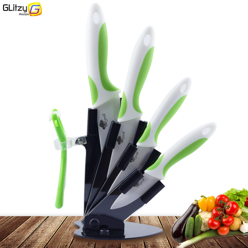 Keramik Messer Küche 3 4 5 6 Zoll Koch Utilityw Halfter Schäler Weiß Zirkonia Klinge Obst Gemüse Kochen Werkzeug 4 stück einstellen: Grün Weiß