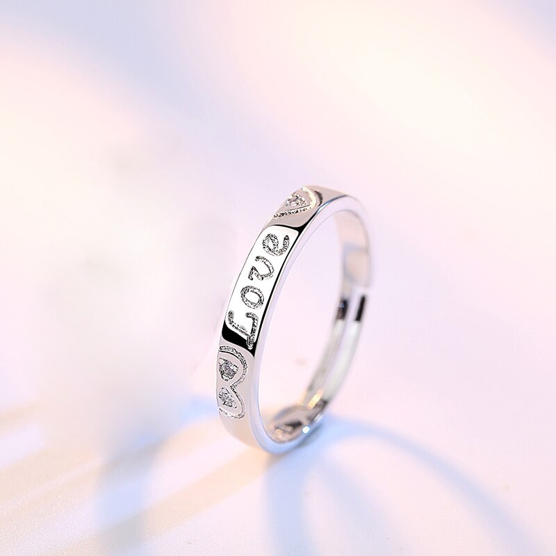 Charme hjerte bogstav par ringe til elskere bryllup forlovelsesringe justerbare ringe valentine: Kvindelig ring