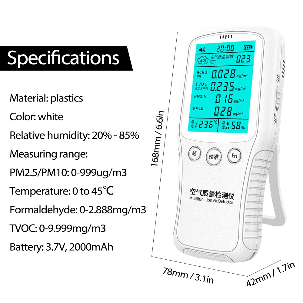 Portable Digital Formaldehyde Detector Multifunctional Hygrothermograph PM2.5/PM10 Tester Air Monitor Air Analyzer