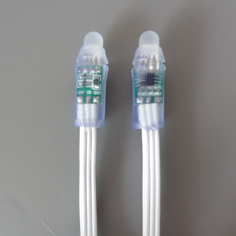 All WHITE wire(20AWG) addressable DC5V 12mm through hole WS2811 led smart pixel node,IP68 rated;50pcs per strand