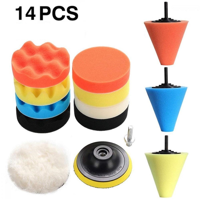 14Pcs Car Polishing Kit Buffing Pad 1/3''/6mm Wheel Polishing Cone Car Body Wheels Care Tools Car Cleaning Tools Wash Cleaning