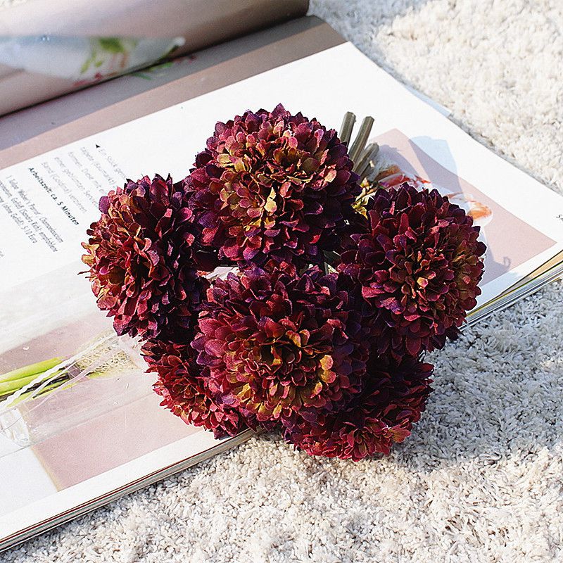 6 stykker  / 1 bunt silke nellike brude bukett bryllup hjem dekor kunstplanter dekorative blomster billig jul pompon: 8
