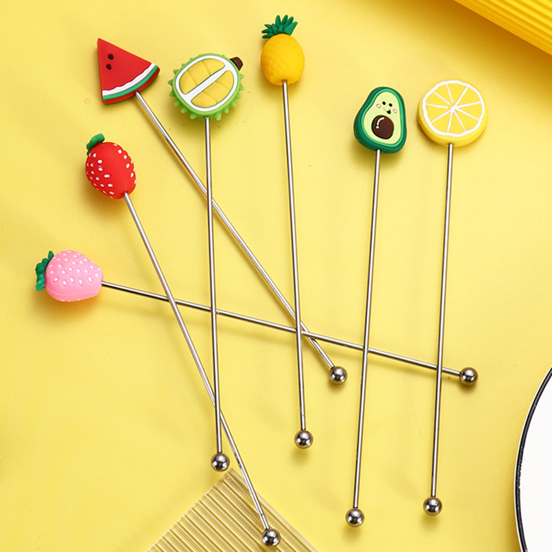 Fruit Shape Wine Glass Bar Swizzle Mixing Sticks Cocktail Drink Stirring Sticks Mixer Muddler for Restaurant Party Cafe Bar Tool
