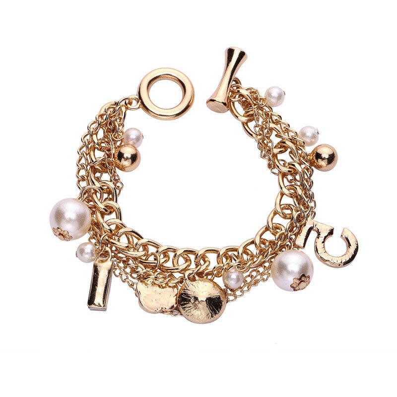 Korean Multilayer Pearl Bracelet Flower Number 5 Pendant Jewelry Luxury Woman Accessories