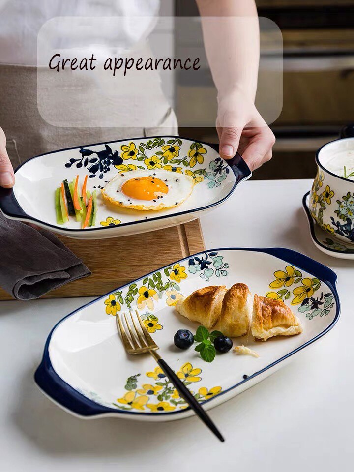 Chinese Porcelain Glazes Ceramic Party Tableware Set Porcelain Breakfast Plates Dishes Noodle Bowl Comal For Decoration